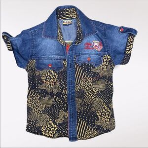 LEO | Kid's Jean Button Down Shirt with Leopard Print